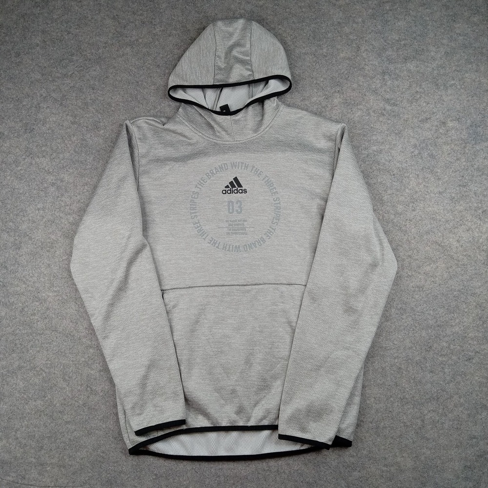 Adidas Hoodie Mens Medium Gray Pullover Sweatshirt Logo Graphic‎ Kangaroo Pocket